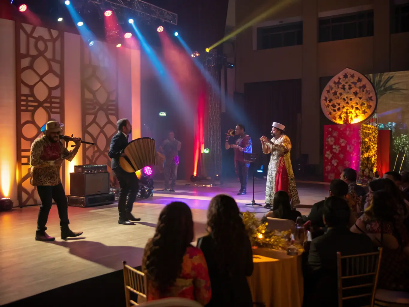 A dynamic image of a DE-SI-DE-LA-17 organized cultural event, featuring musicians performing on stage and an enthusiastic audience enjoying the show.