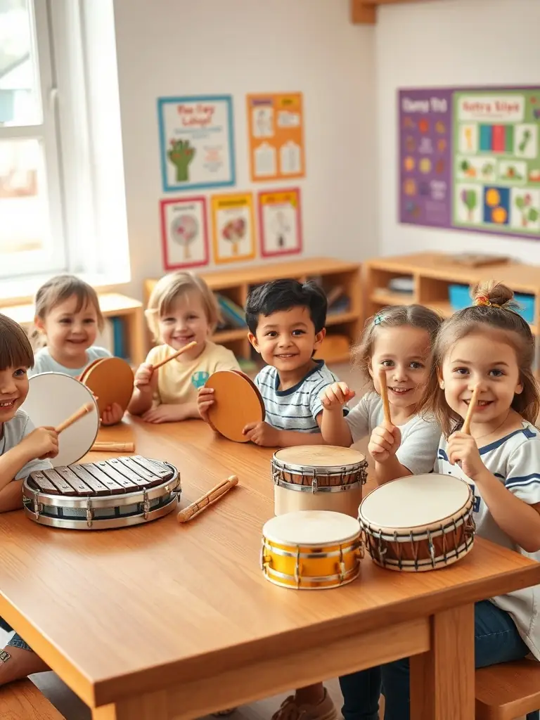 A photograph of children engaged in a music education program at DE-SI-DE-LA-17, demonstrating the organization's dedication to fostering creativity and musical skills in young people.