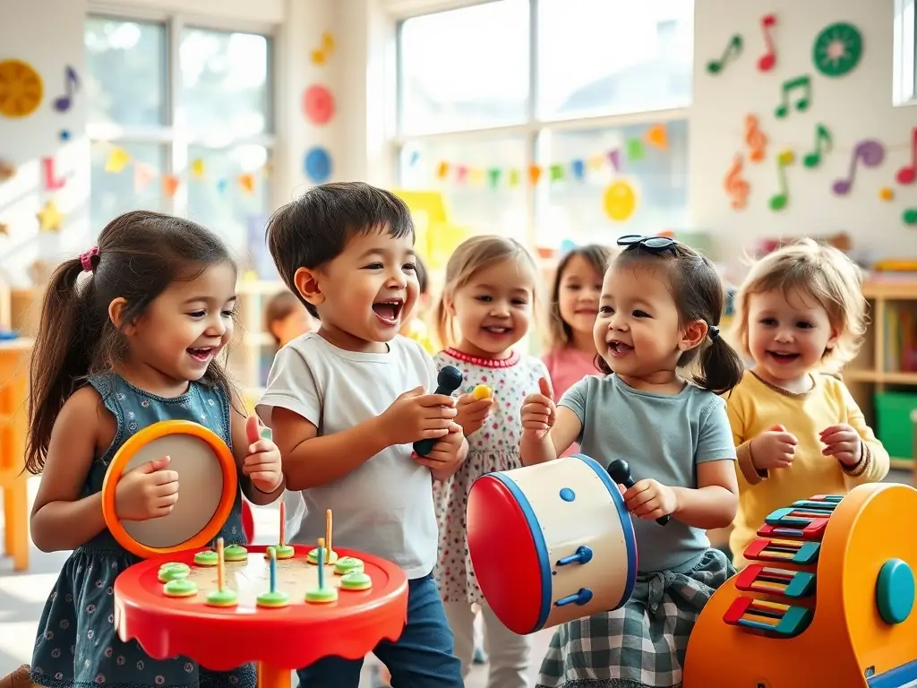 A heartwarming photo of children participating in a DE-SI-DE-LA-17 music education program, highlighting the organization's commitment to nurturing young talent.